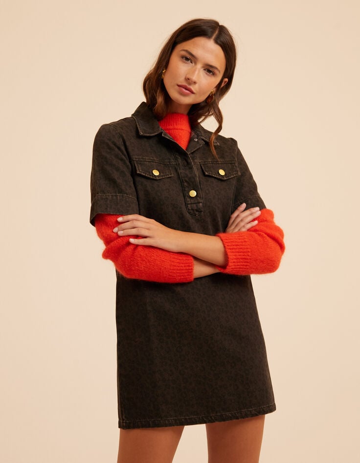 Vestido vaquero marrón leopardo I.Code-1 Vestido vaquero marrón leopardo I.Code-1