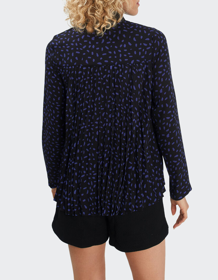 Blouse noire imprimé pois revisités dos plissé I.Code-4 Blouse noire imprimé pois revisités dos plissé I.Code-4