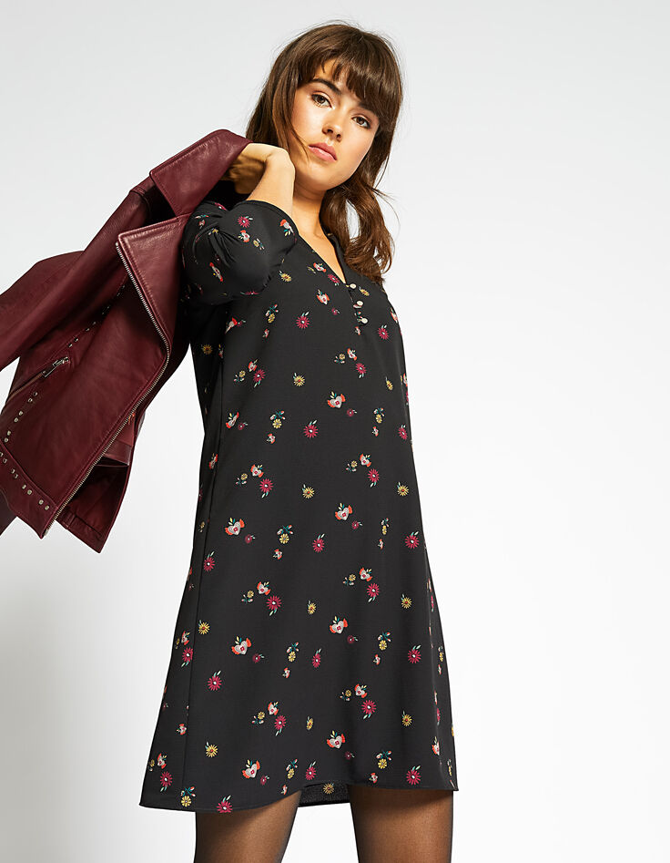 Vestido negro estampado floral I.Code-1