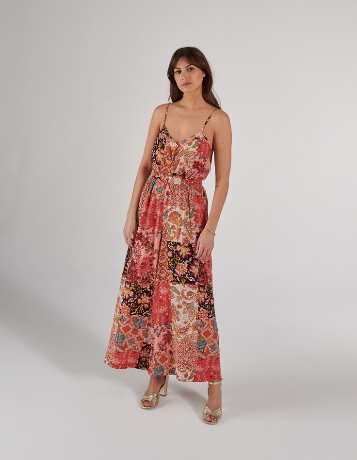 Pantalon large rose thé imprimé patchwork floral I.Code-8