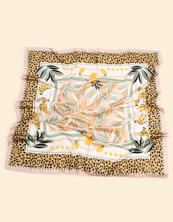 Square camel scarf with leaf and banana print and I.Code message-1