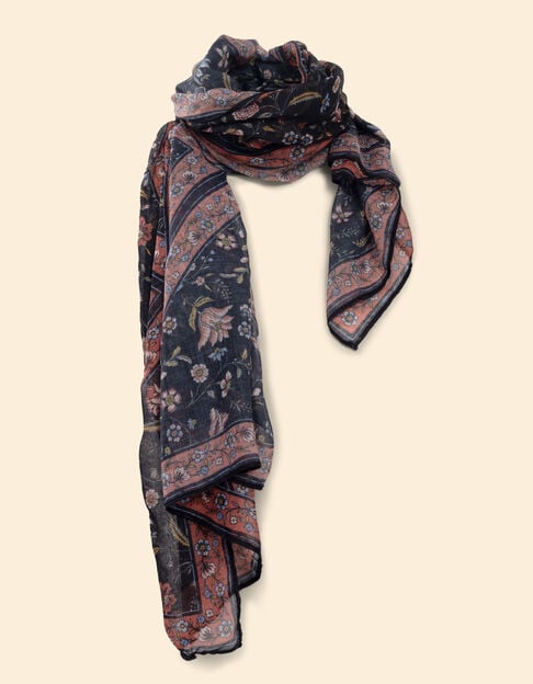 Foulard noir imprim&eacute; bouquet de fleurs I.Code