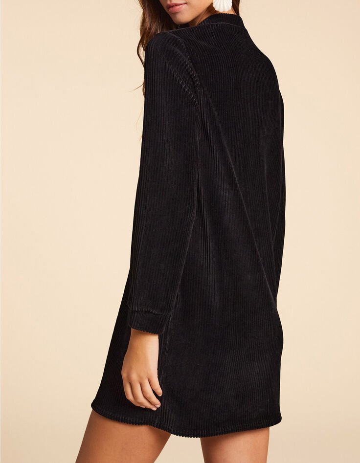 Robe noire maille velours c&ocirc;tel&eacute;e I.Code-3