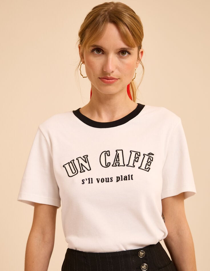 Wit T-shirt korte mouwen zwarte geborduurde tekst I.Code-3 Wit T-shirt korte mouwen zwarte geborduurde tekst I.Code-3