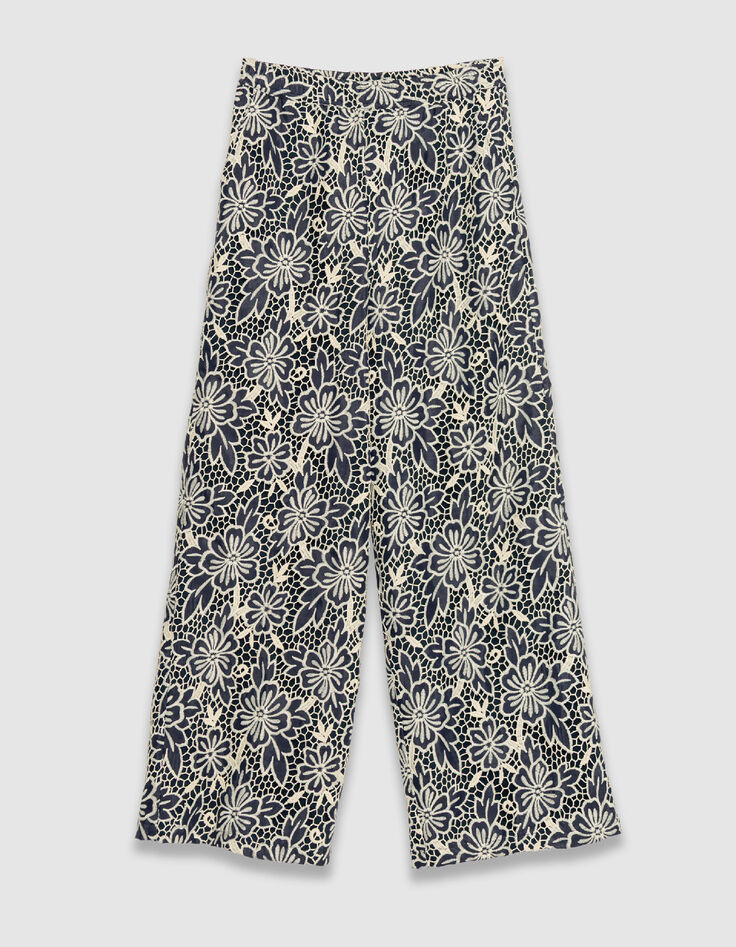 Damen ecru Spitze navy Hose-7