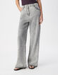 Edie Damen Jeans mit hoher Taille und weitem Bein, grau, mit Fransen an der Unterseite-2