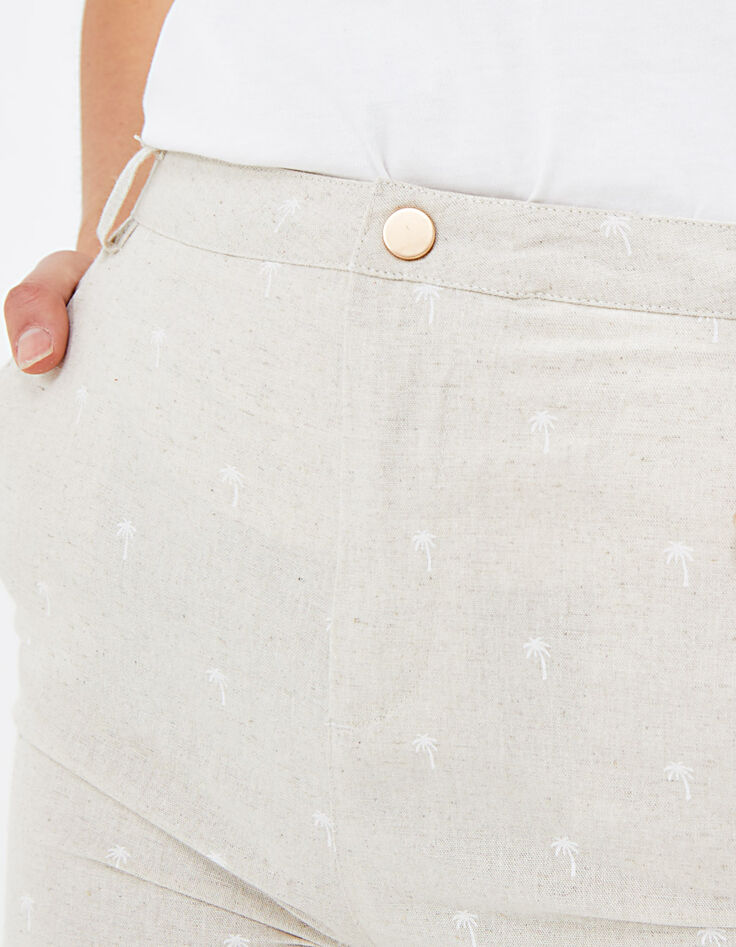 Pantalon large écru imprimé palmiers I.Code-4 Pantalon large écru imprimé palmiers I.Code-4