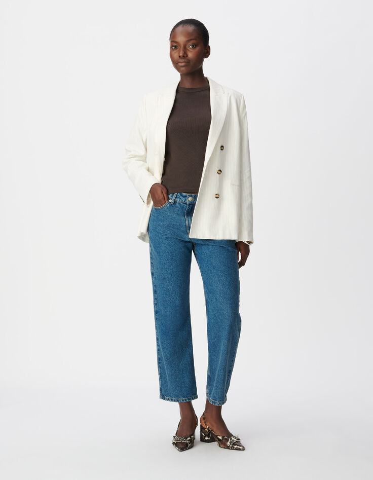 Weite wei&szlig;e Damen Anzugjacke mit Nadelstreifenmuster-1