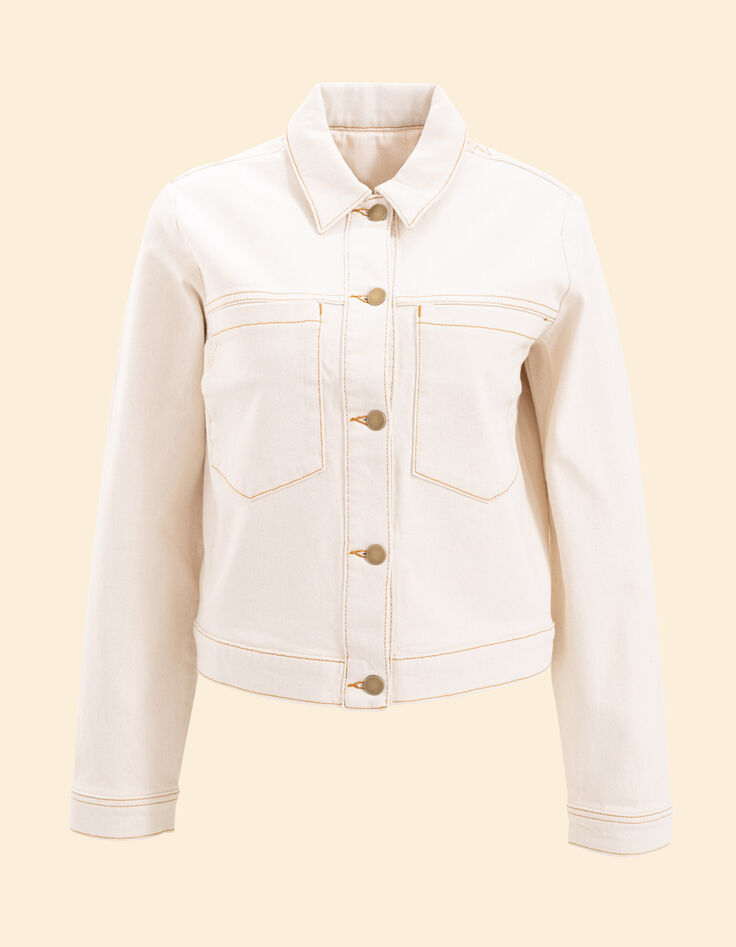 Jeansjacke in Ecru mit ockerfarbenen Nähten I.Code-7