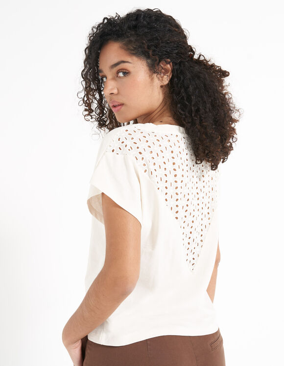 I.Code ecru embroidered T-shirt with lace back