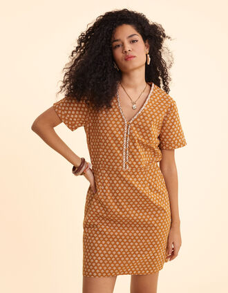 Camel jurk hart bloemenprint I.Code