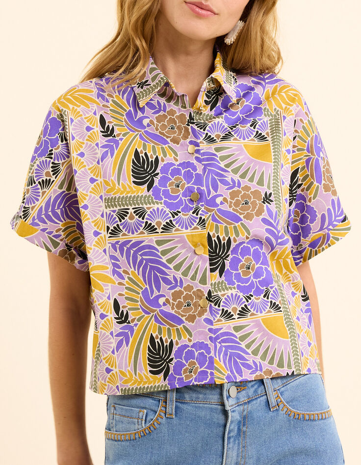 Chemise manches courtes parme imprim&eacute; perroquets I.Code-2