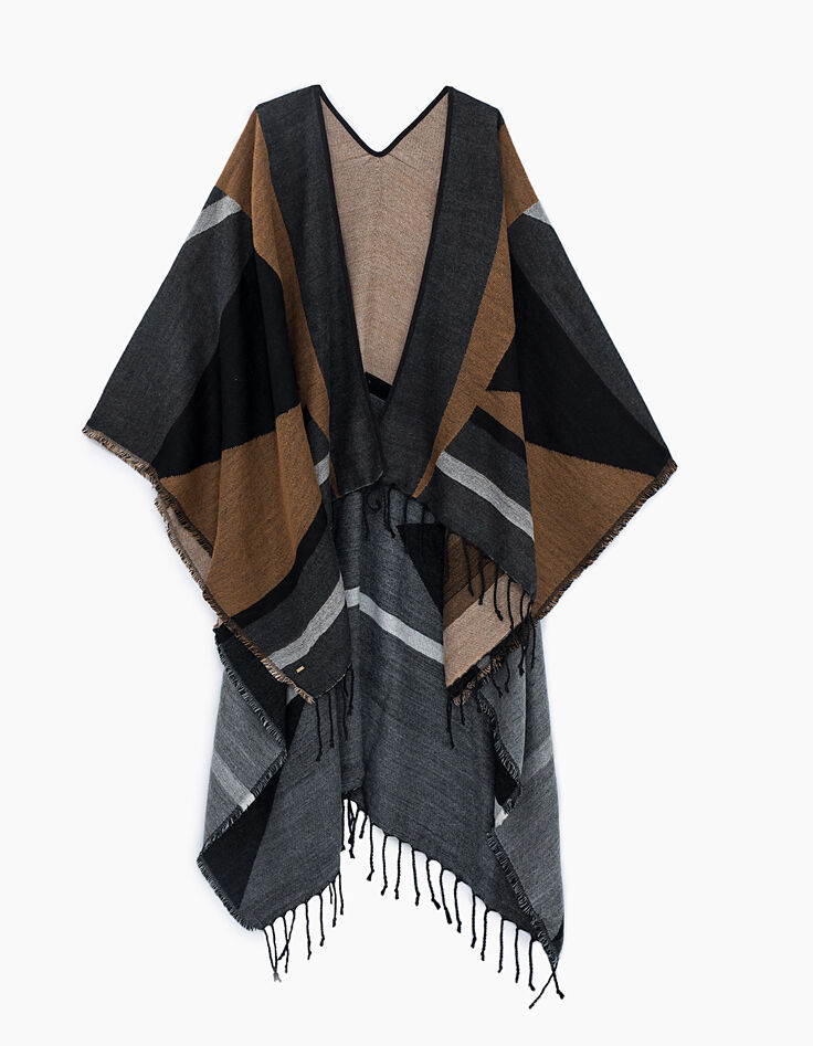 Poncho cognac jacquard géométrique I.Code-1