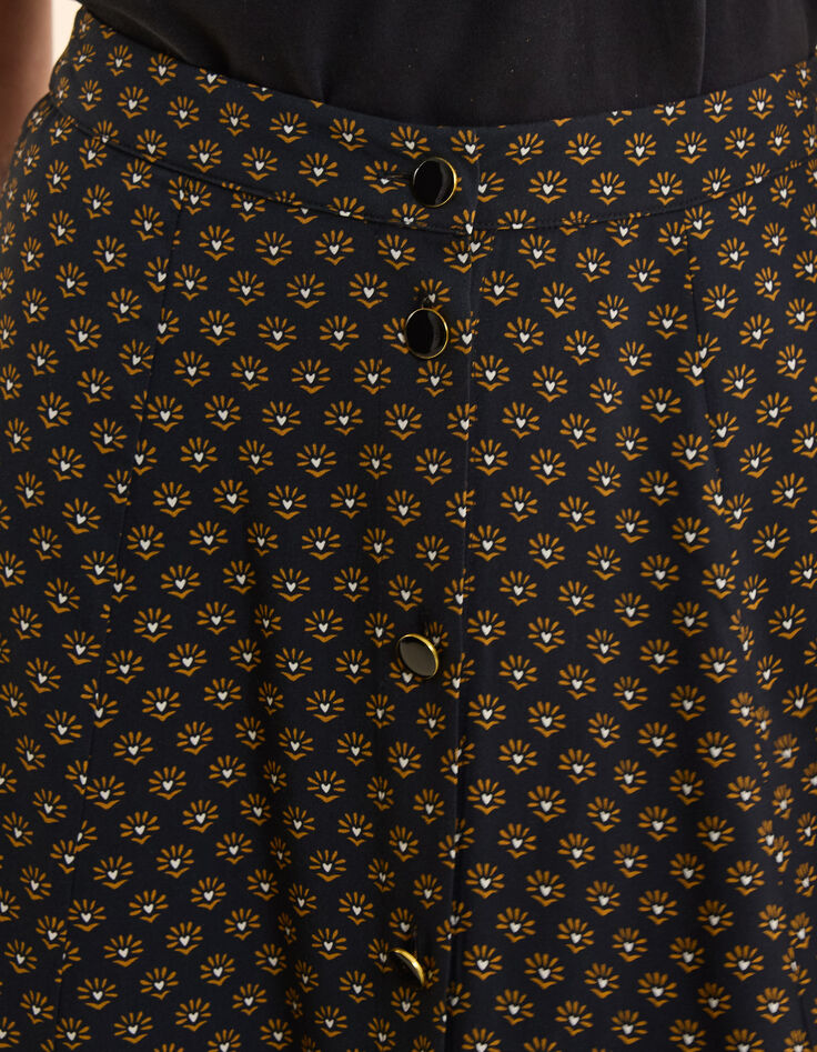 Jupe midi noire imprimé floral cœur I.Code-6
