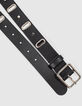 I.Code black leather belt with small chain-3