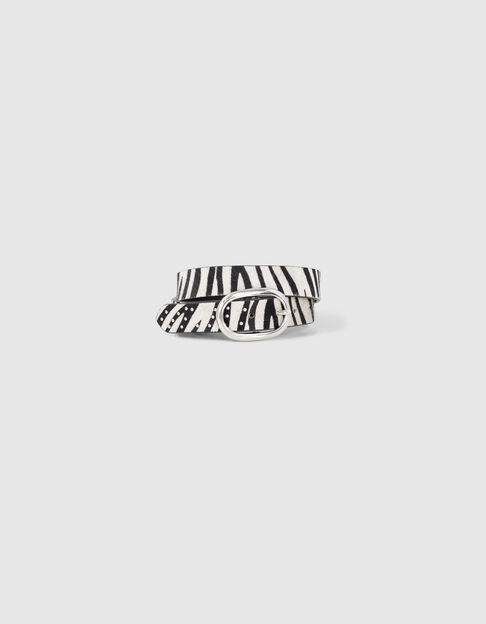 I.Code black zebra motif pony-look leather belt