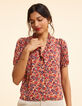 Top rojo flores mangas plisadas I.Code-1