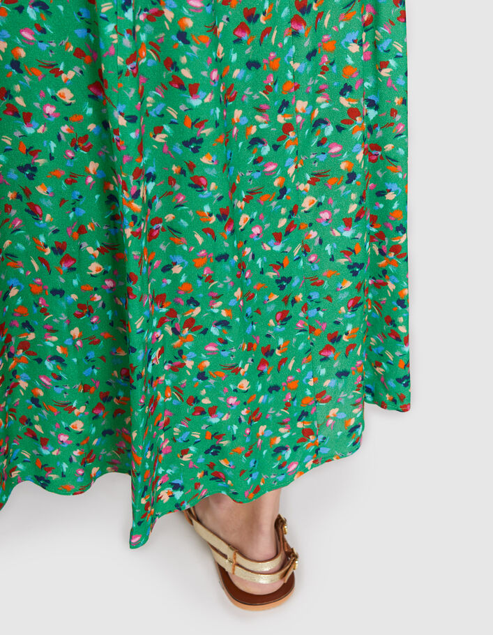 Präriegrünes Kleid mit floralem Tachistdruck und dünnen Trägern I.Code - I.CODE