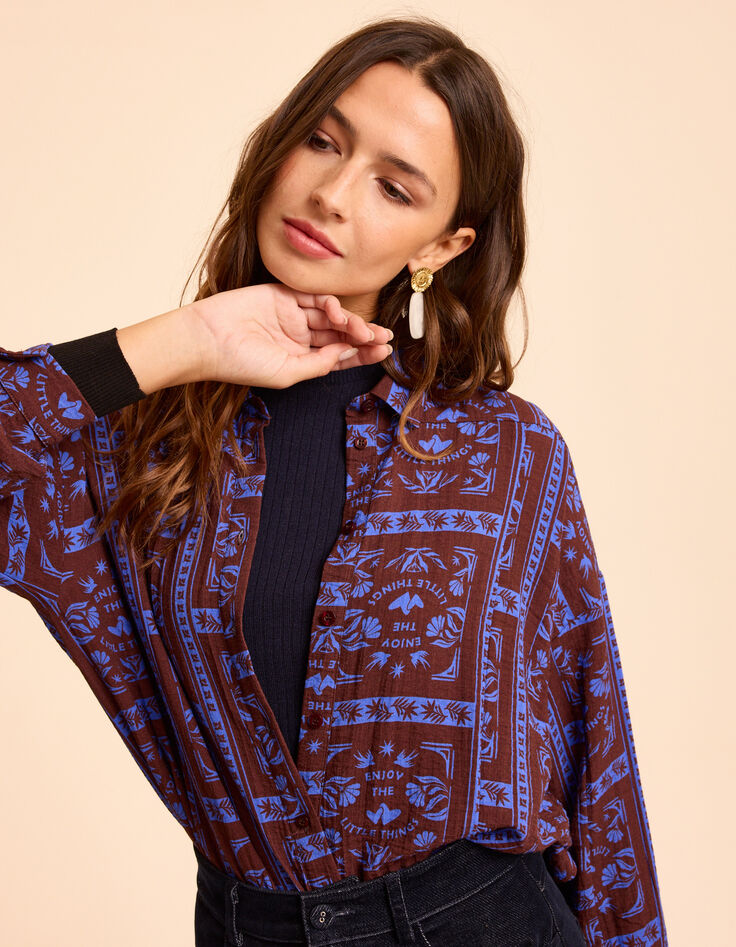 Overhemd lange mouwen patchwork tekst I.Code-2 Overhemd lange mouwen patchwork tekst I.Code-2