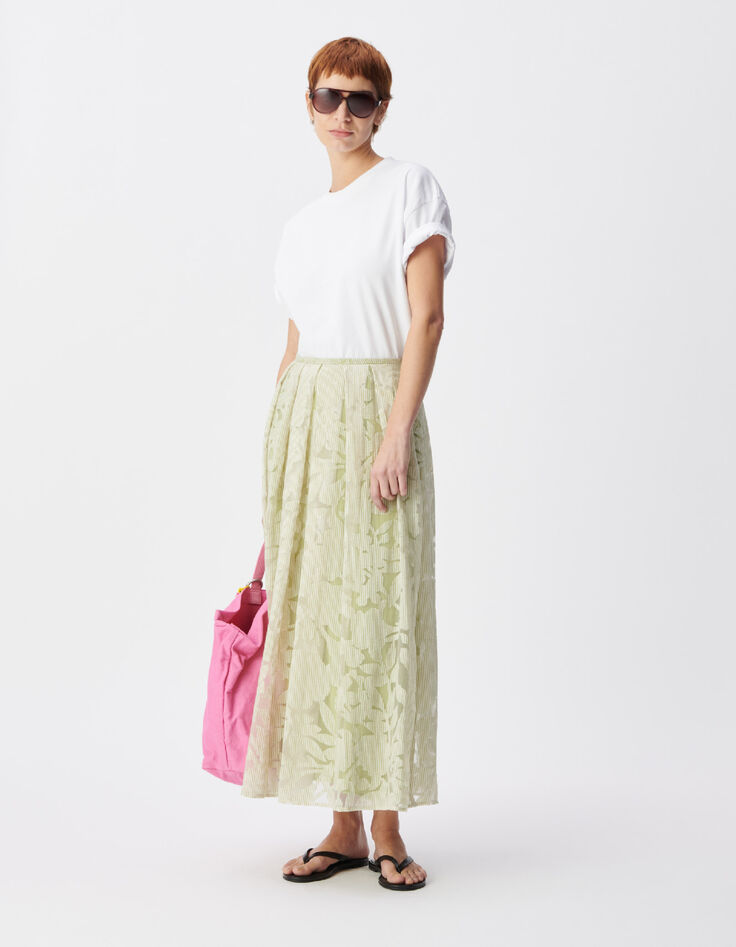 Falda floral de rayas verdes para mujer-3