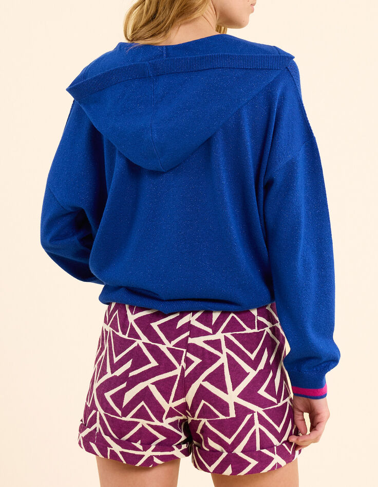 Blaue STRICKJACKE mit Kapuze und Reißverschluss, Lurexstrick I.Code-3