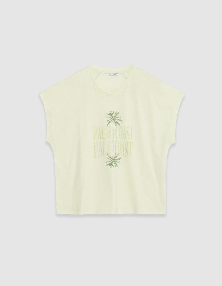 Gr&uuml;nes Damen-T-Shirt mit Palmen und Glitzerbotschaft-6