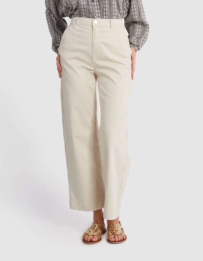 I.Code beige fine-striped wide-leg trousers - I.CODE