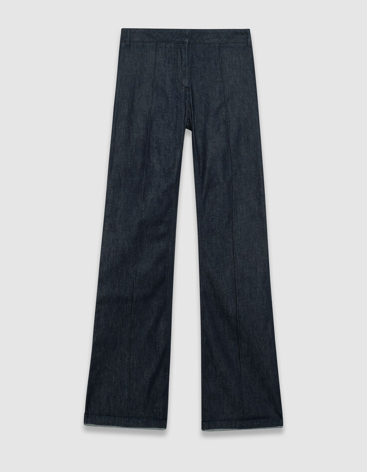 Ungebleichte Flare-Damenjeans hohe Taille Falten vorne-7