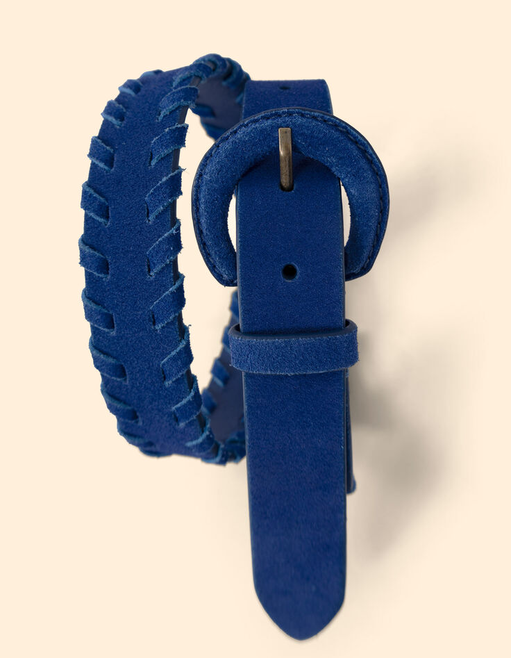 Cinturón de piel de terciopelo azul con bordes trenzados I.Code-3