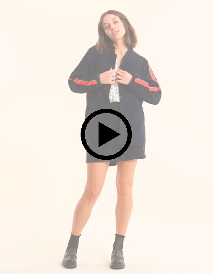 Marineblaue Bomberjacke, Satinstreifen I.Code-7