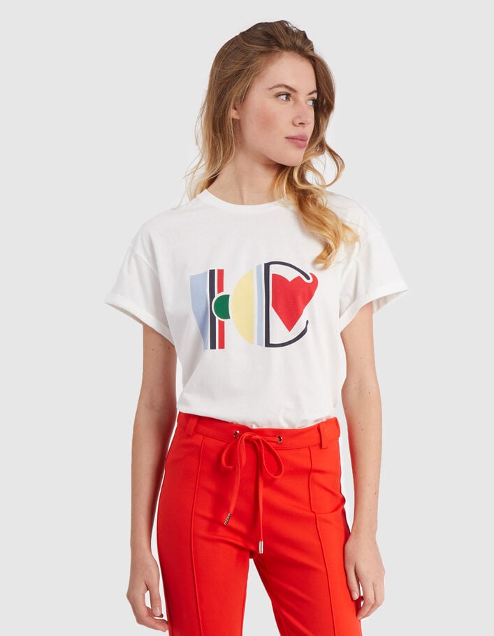 Cremeweißes T-Shirt mit buntem Monogramm I.Code - I.CODE