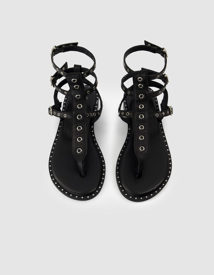 Flache Damen-Sandalen aus schwarzem Leder von Spartan-3