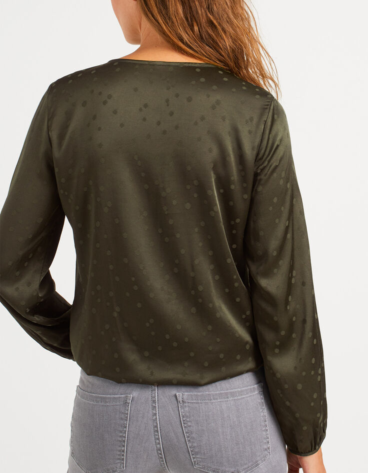 Blouse vert empire jacquard motif pois I.Code-2