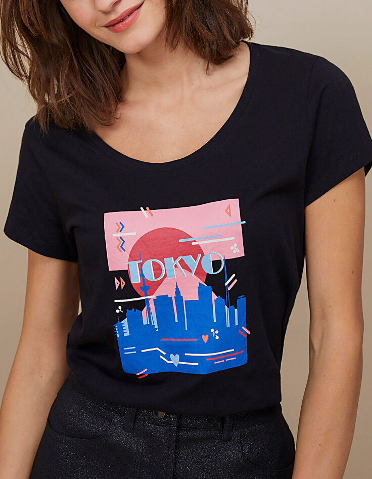 Camiseta negra motivo Tokio I.Code-2