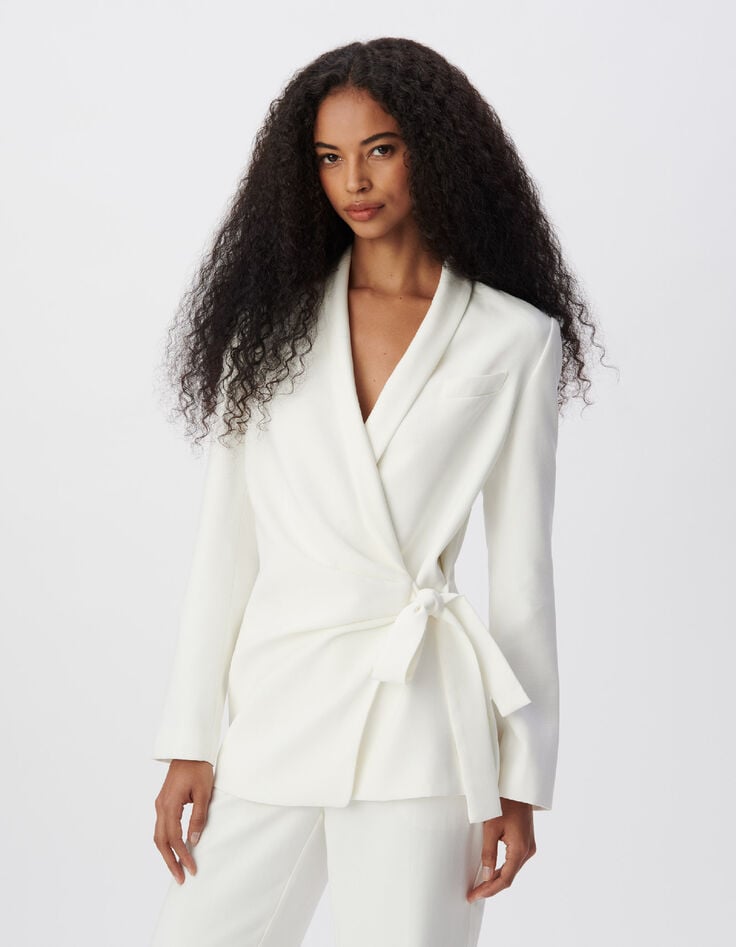 Women's white knotted-side suit jacket-3
