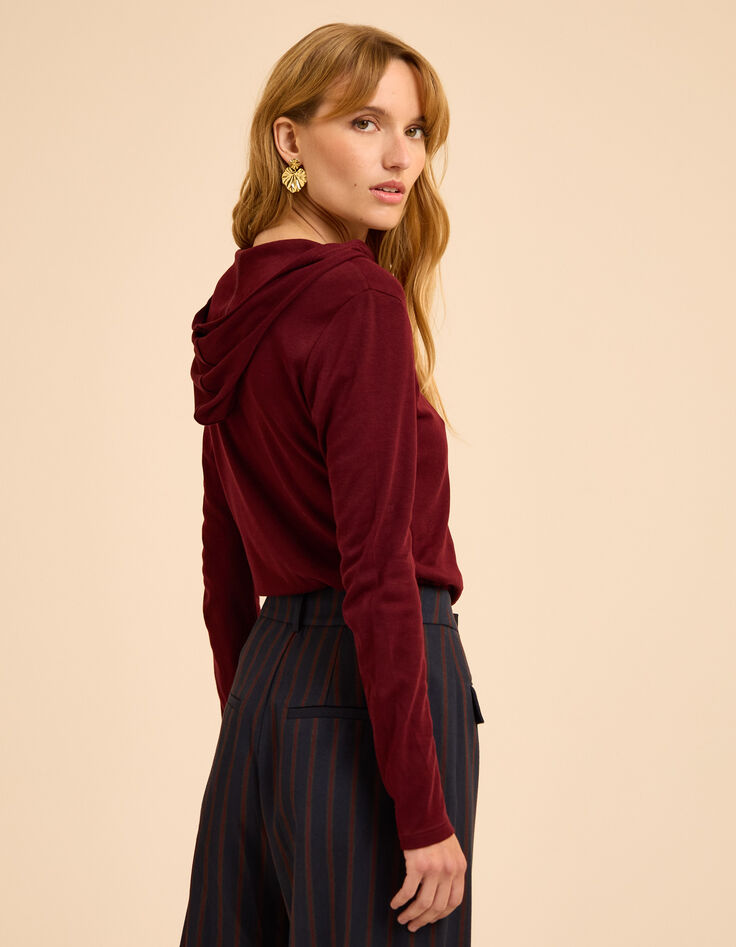 I.Code burgundy hooded T-shirt with zipped neck-3