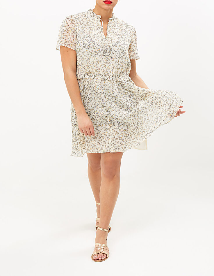 Cremeweißes Kleid mit Blätterprint I.Code-6 Cremeweißes Kleid mit Blätterprint I.Code-6
