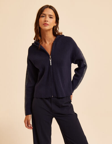 Marineblaue Kapuzenjacke Zip und Rippstrick I.Code