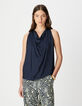 &Auml;rmelloses Oberteil f&uuml;r Damen aus Satin in Marineblau-2