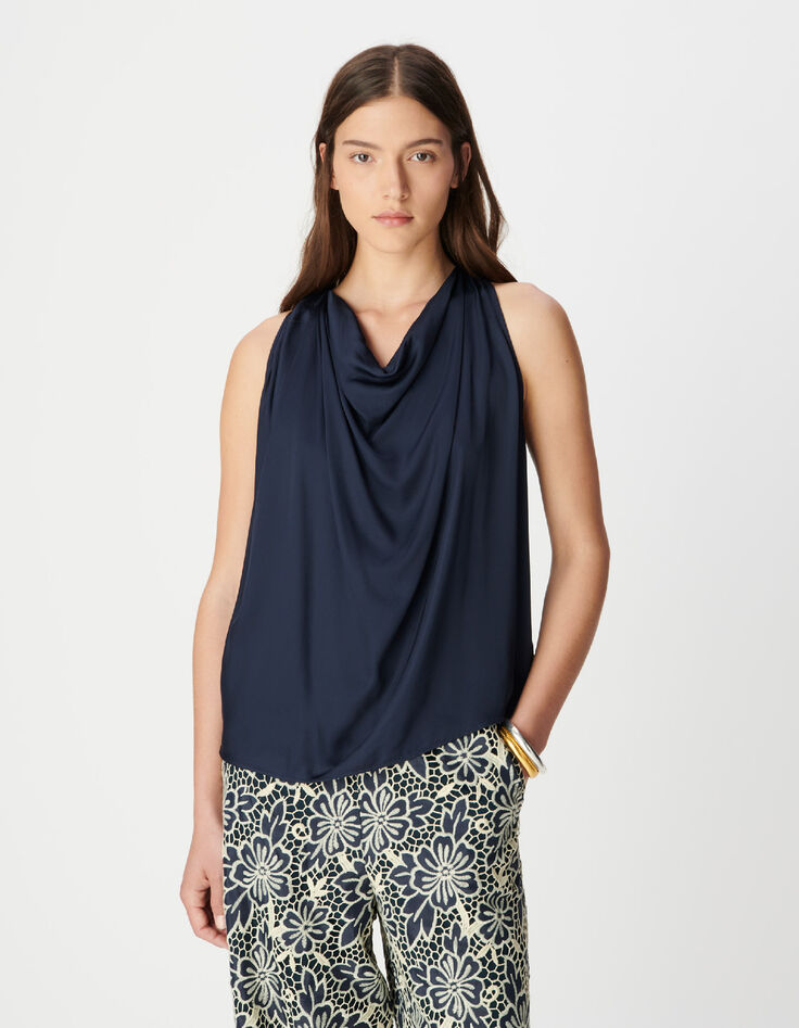 &Auml;rmelloses Oberteil f&uuml;r Damen aus Satin in Marineblau-2