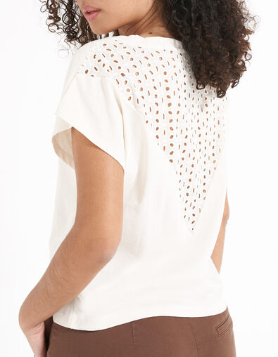 I.Code ecru embroidered T-shirt with lace back - I.CODE