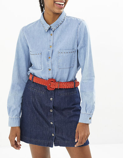Ungebleichter Jeansrock mit Knöpfen und Nieten I.Code