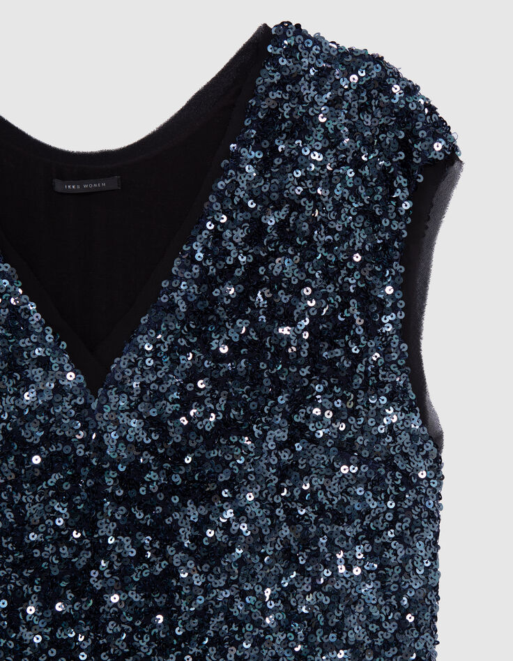 Blaues Damen-Top mit Pailletten wendbar-3
