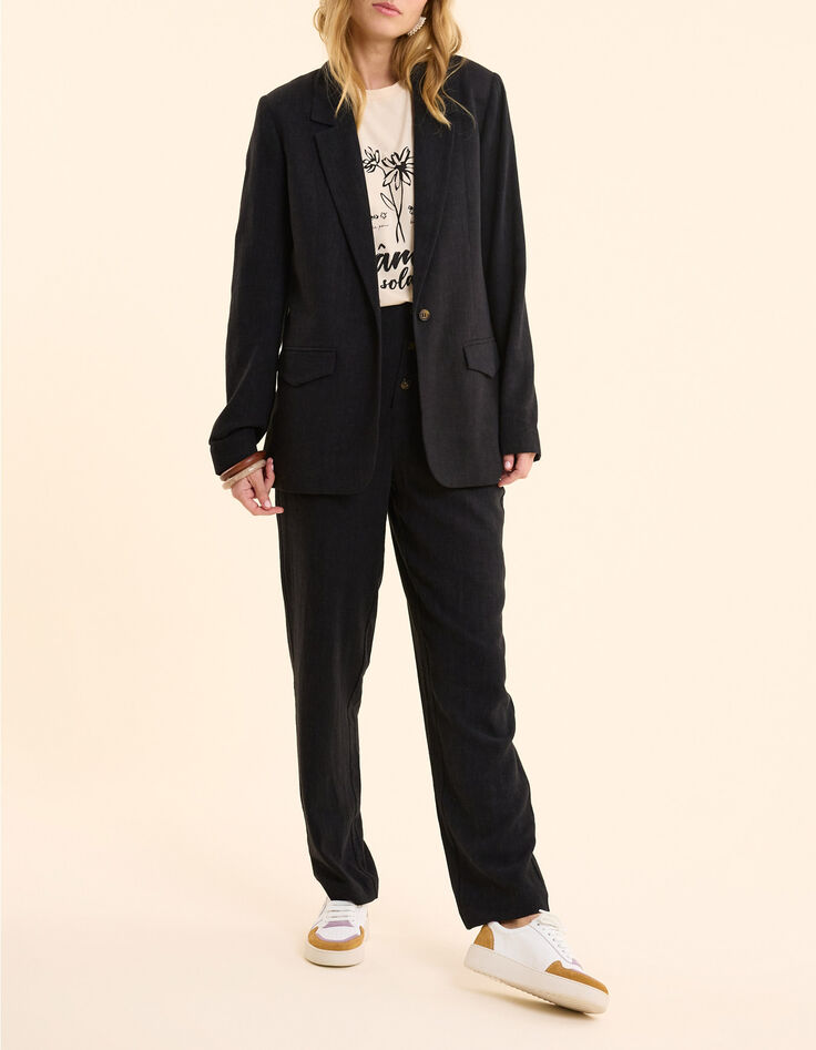 Traje de chaqueta negro de algodón y lino I.Code-6