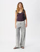 Edie Damen Jeans mit hoher Taille und weitem Bein, grau, mit Fransen an der Unterseite-1