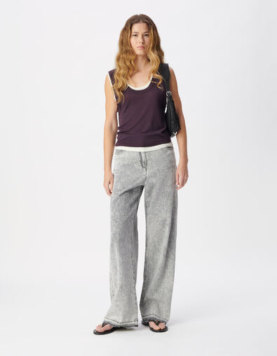 Edie Damen Jeans mit hoher Taille und weitem Bein, grau, mit Fransen an der Unterseite - IKKS