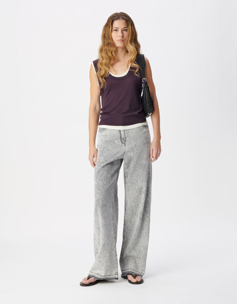 Edie Damen Jeans mit hoher Taille und weitem Bein, grau, mit Fransen an der Unterseite - IKKS