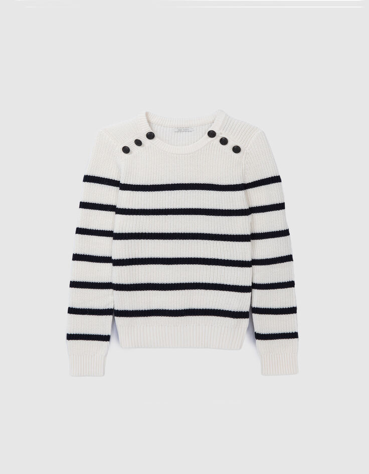 Cremefarbener Damen-Matrosenstrickpullover Ankerkn&ouml;pfe-6