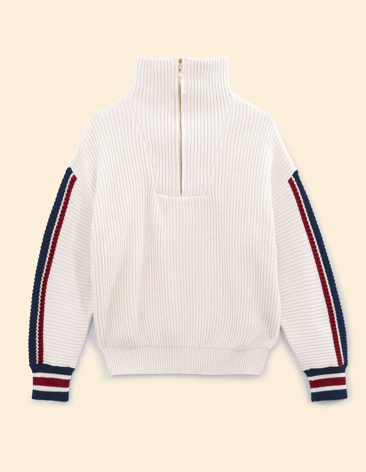 Ecru Truckerstrickpulli zweifarbige Streifen I.Code-7