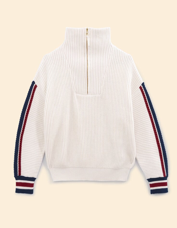 Ecru Truckerstrickpulli zweifarbige Streifen I.Code-7 Ecru Truckerstrickpulli zweifarbige Streifen I.Code-7